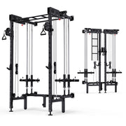 HOMREST Folding Squat Rack, Wall Mounted Power Rack with Cable Crossover Machine & LAT Pull Down Multi-Function Space-Saving Power Cage, Black