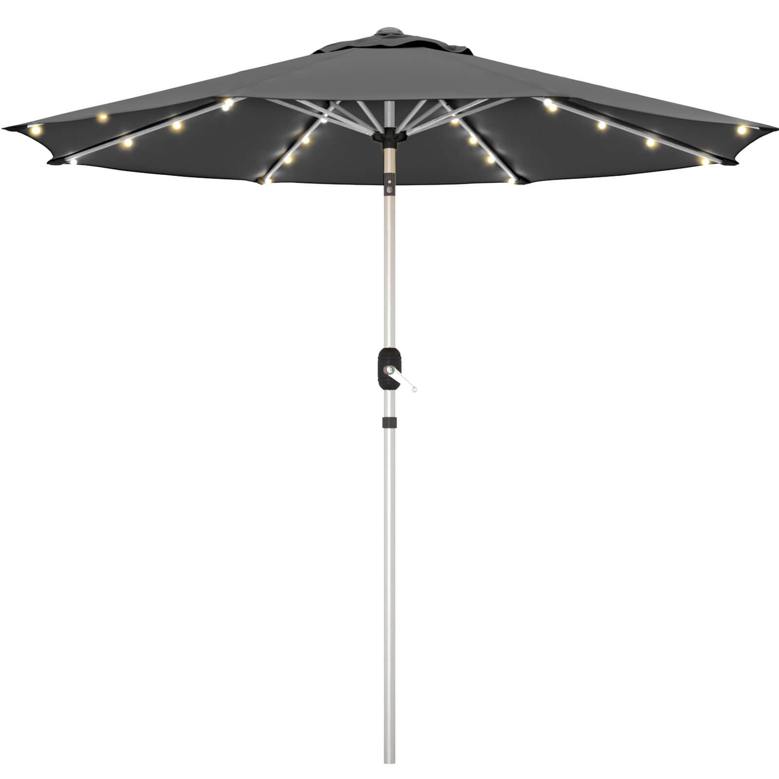 Homrest 10FT Solar Lighted Patio Umbrella, Fade-Resistant Outdoor Umbrella with Tilt, 8 Aluminum Ribs Grey