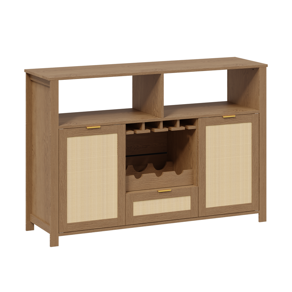 HOMREST Farmhouse Bar Cabinet with Storage, Wine Racks and Drawers for Dining Room and Living Room, Walnut Brown