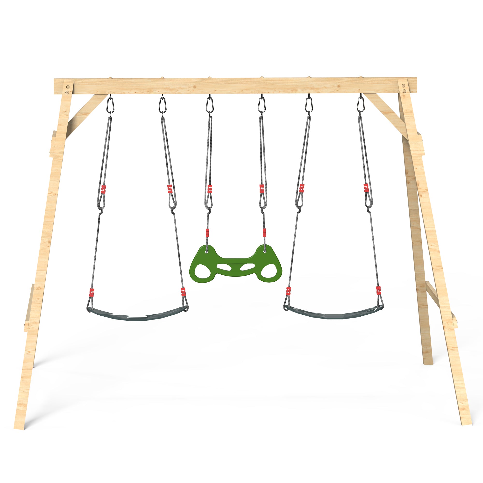 Homrest Wooden Swing Sets for Backyard with 2 Belt Swings and Trapeze Bar, Outdoor Playset for Kids, Backyard Discovery Wooden Swing Set