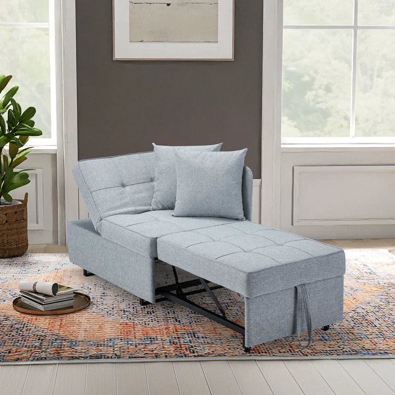 HOMREST 3 IN 1 Futon Sofa Bed Convertible Recliner Lounge for Living Room with Reclining Backrest, Linen,  Light Gray