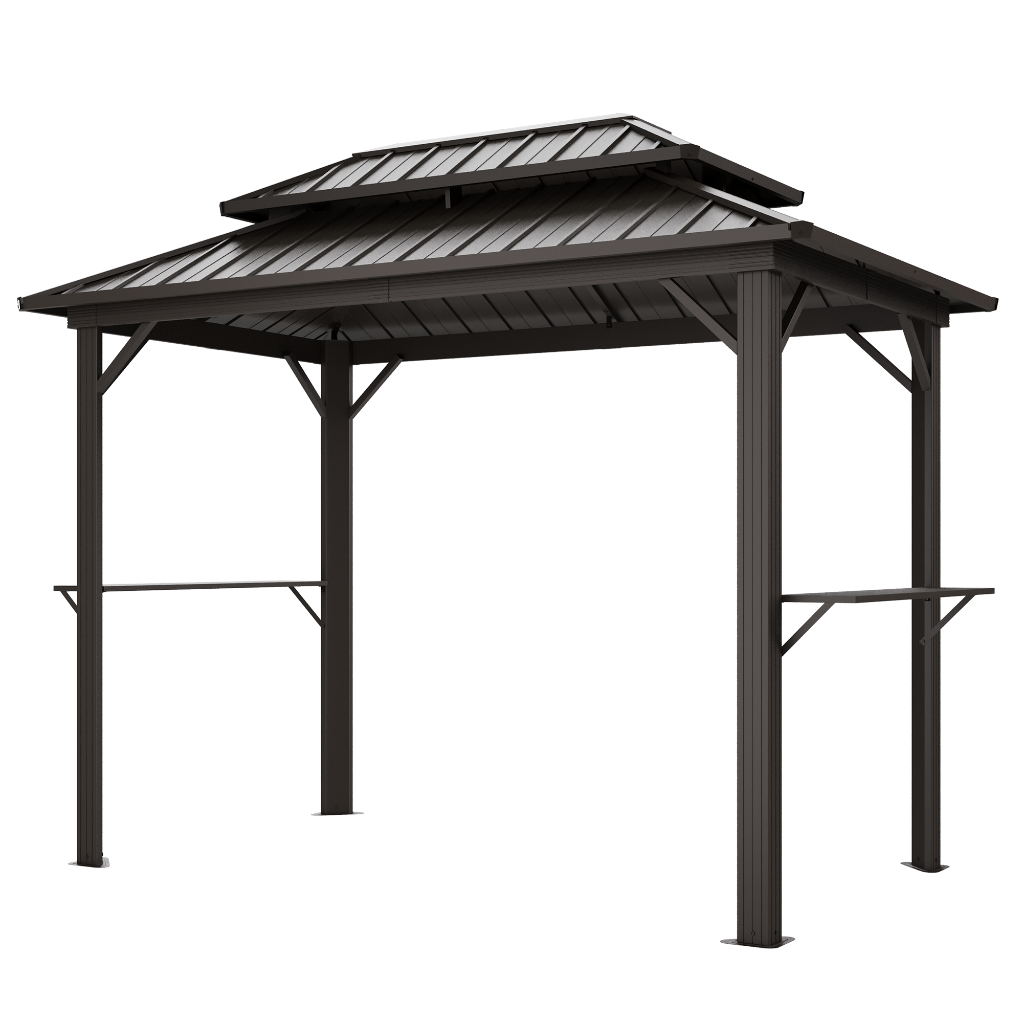 HOMREST 10' x 6' Hardtop Grill Gazebo, Outdoor BBQ Gazebo with 2 Side Shelves and Bottle Opener, All-weather Grill Gazebo with Galvanized Steel Double Roof for Patio, Lawn, Backyard, Brown