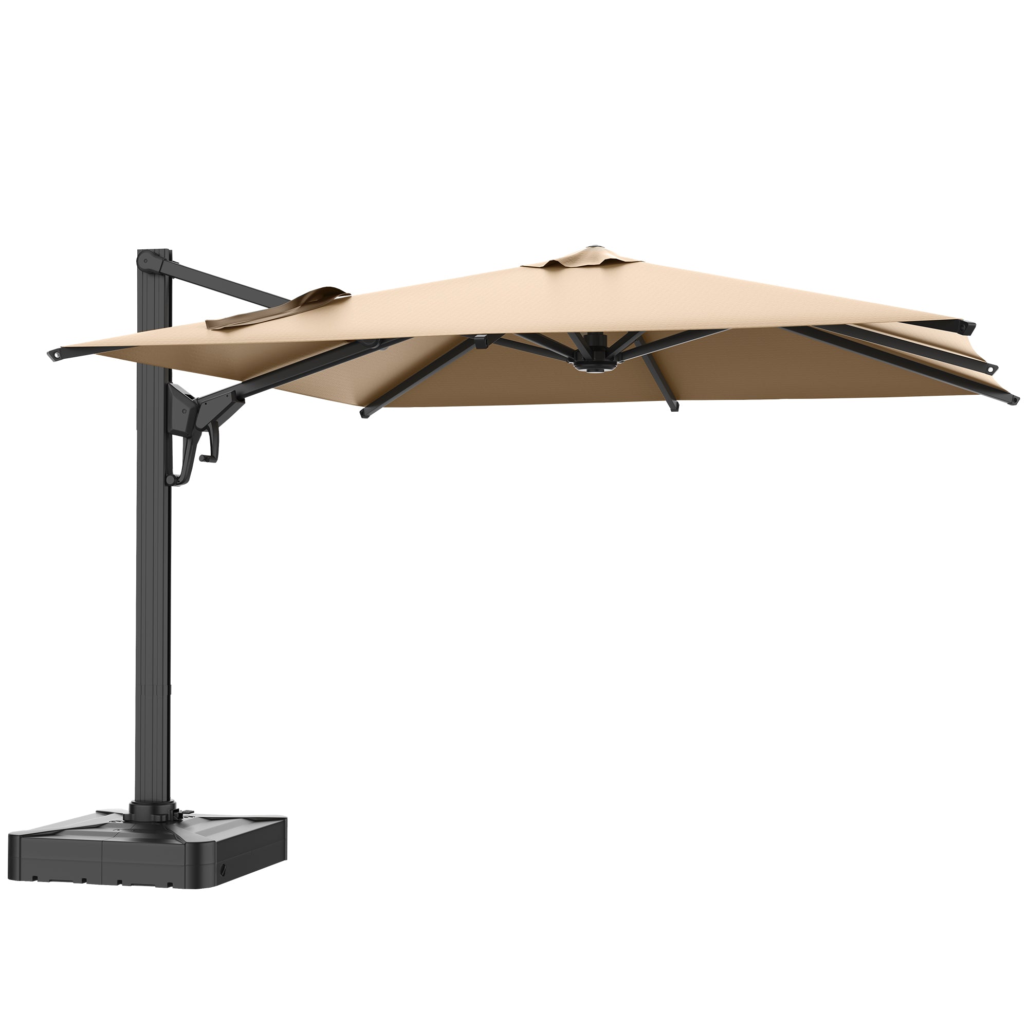 HOMREST 10x10ft Large Rectangular Cantilever Umbrella with 360° Rotation & 6 Adjustable Heights, Brown (Base Excluded)