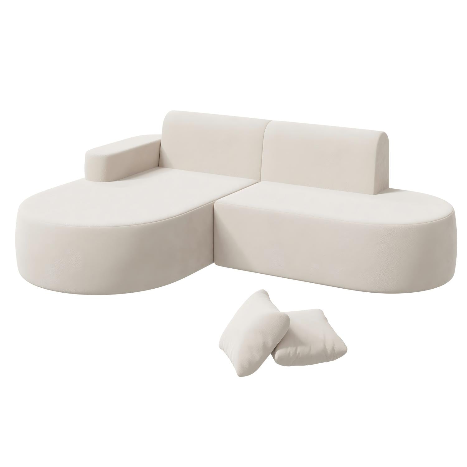 HOMREST Modern L-Shaped Corner Sofa, Chenille Upholstered Cloud Sectional Couch for Living Room and Bedroom, Beige