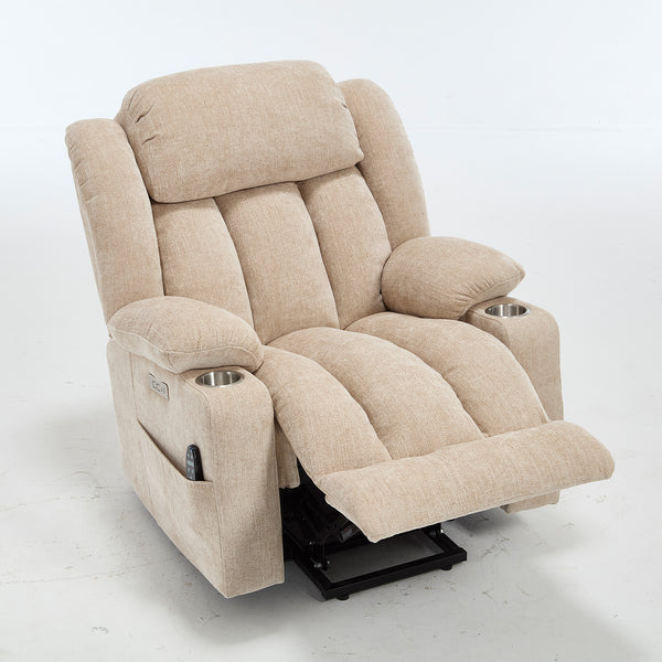 Homrest Premium Electric Recliner Chair with 8-Point Massage & Heating, Plush Chenille Fabric, Brown