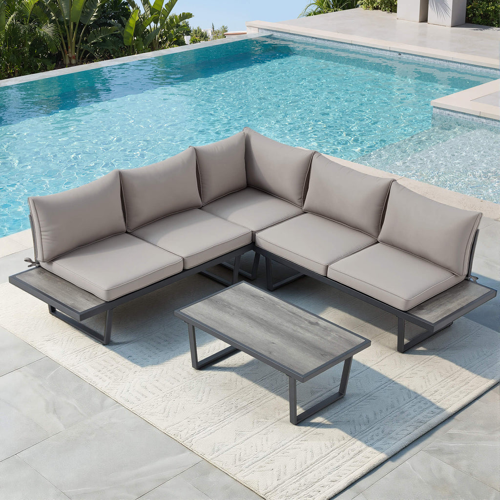 HOMREST Patio Conversation Sets, 4 Piece  Outdoor Patio Furniture Set, Outdoor Furniture with Coffee Table, Gray