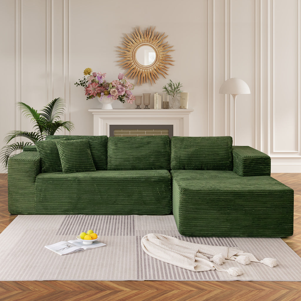 HOMREST 106 inch Cloud Sectional Couch with Chaise Lounge for Living Room, Corduroy Fabric, Green