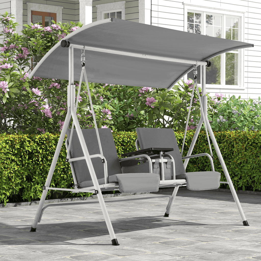 Homrest 2 Seat Outdoor Porch Swing with Adjustable Canopy, Gray