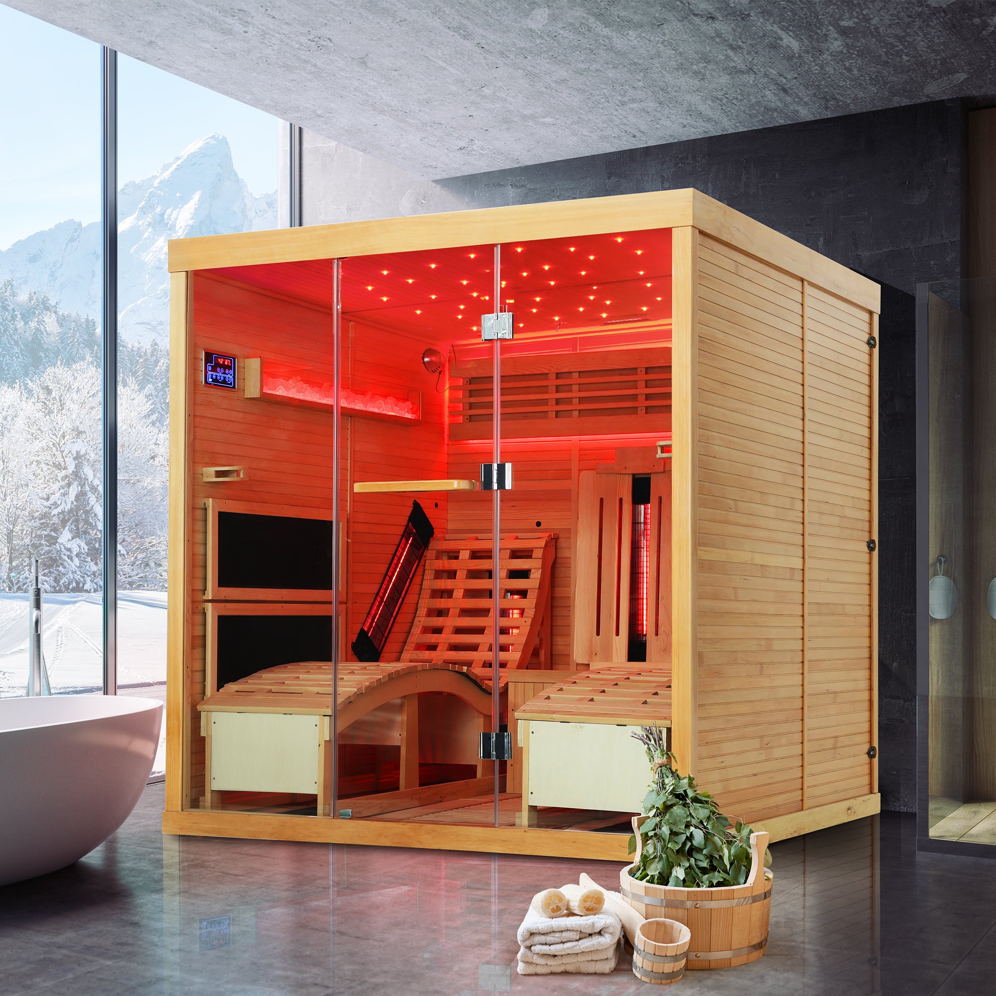 HOMREST Luxurious 2 Person Infrared Yoga Sauna with Comfortable Sauna Chair