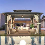 Homrest 12' x 14' Hardtop Gazebo with Curtains and Netting,  Anti-Rust Coating Frame