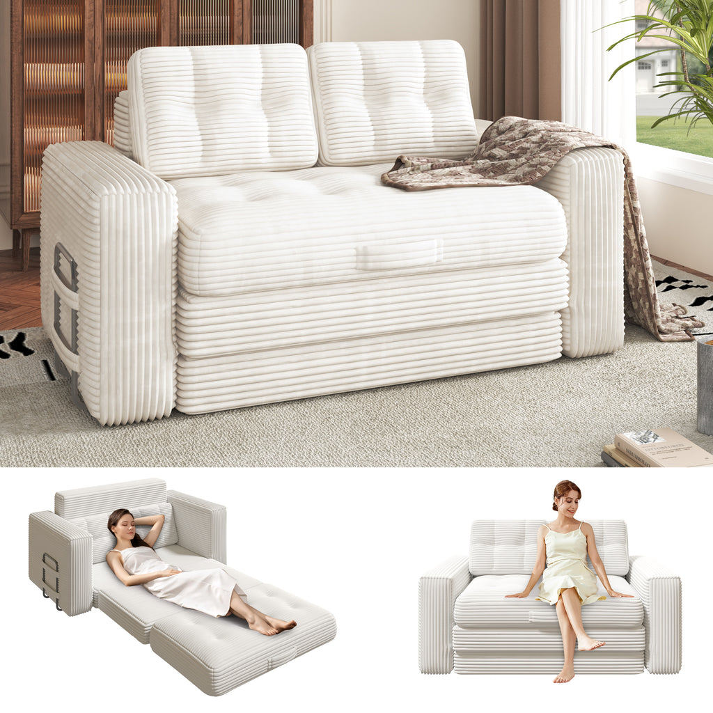 HOMREST No Assembly Needed Convertible Sofa Bed, 2 in 1 Boneless Couch Bed with 2 Pillows, Beige