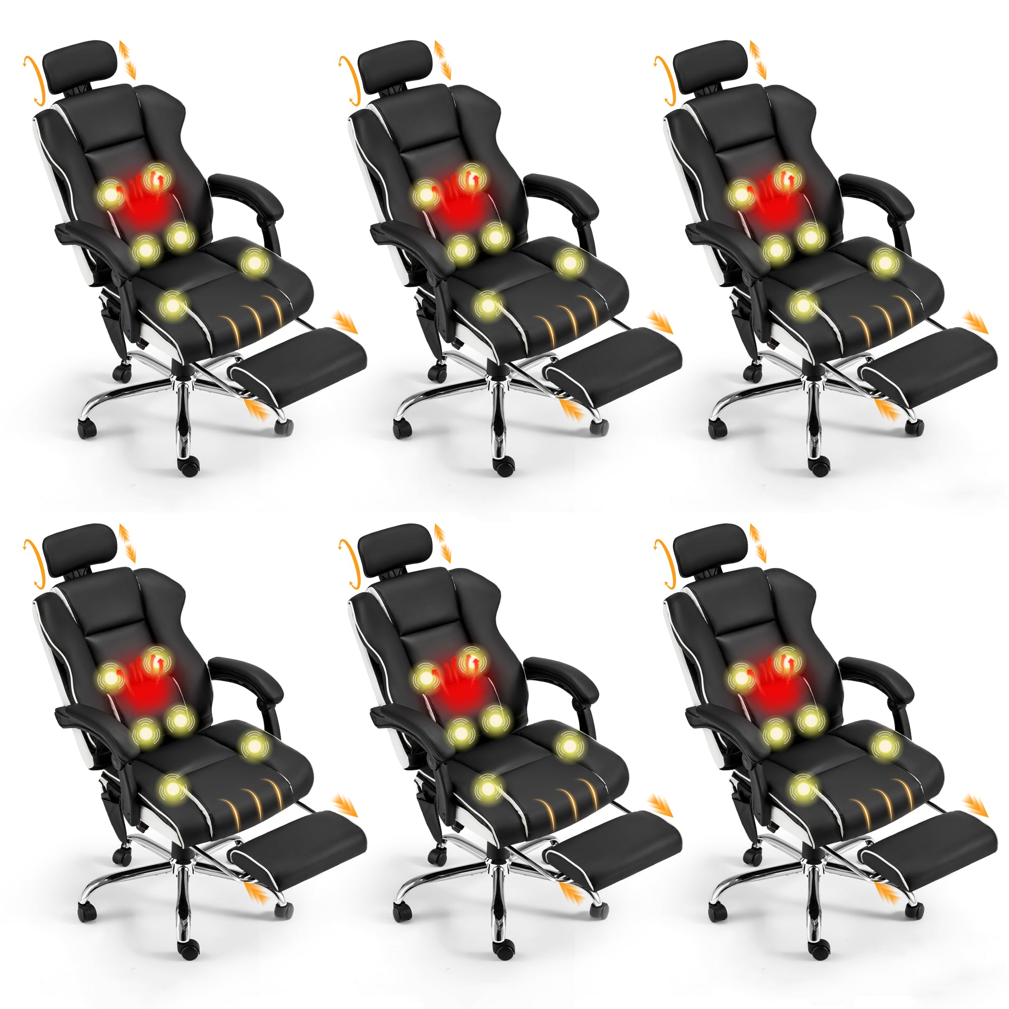 Homrest  6 Piece Set Office Chair with 6-Point Massage and Adjustable Footrest, Ergonomic Gaming Chair Black