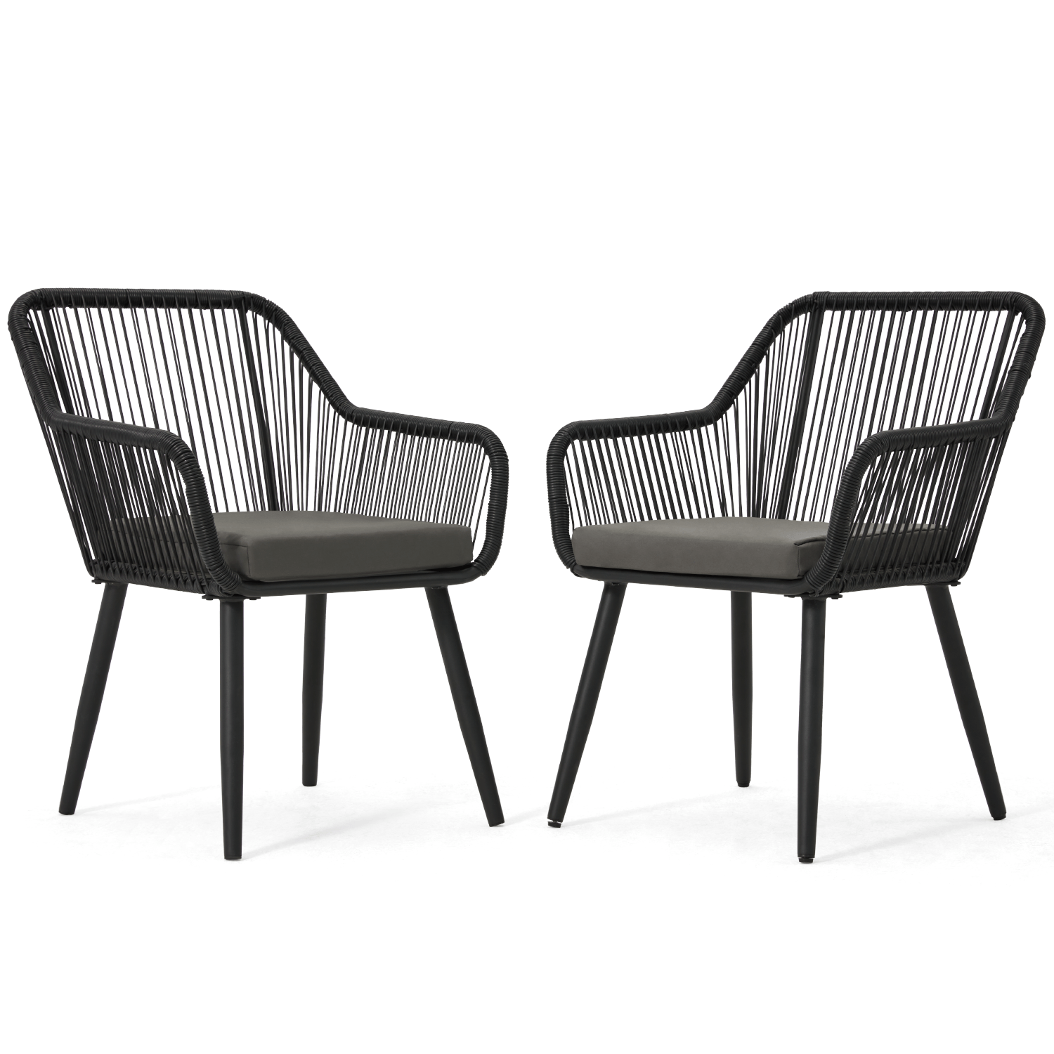 HOMREST Patio Wicker Dining Chairs Set of 2, Rattan Chairs w/ Cushions & Armrests, Grey/Black