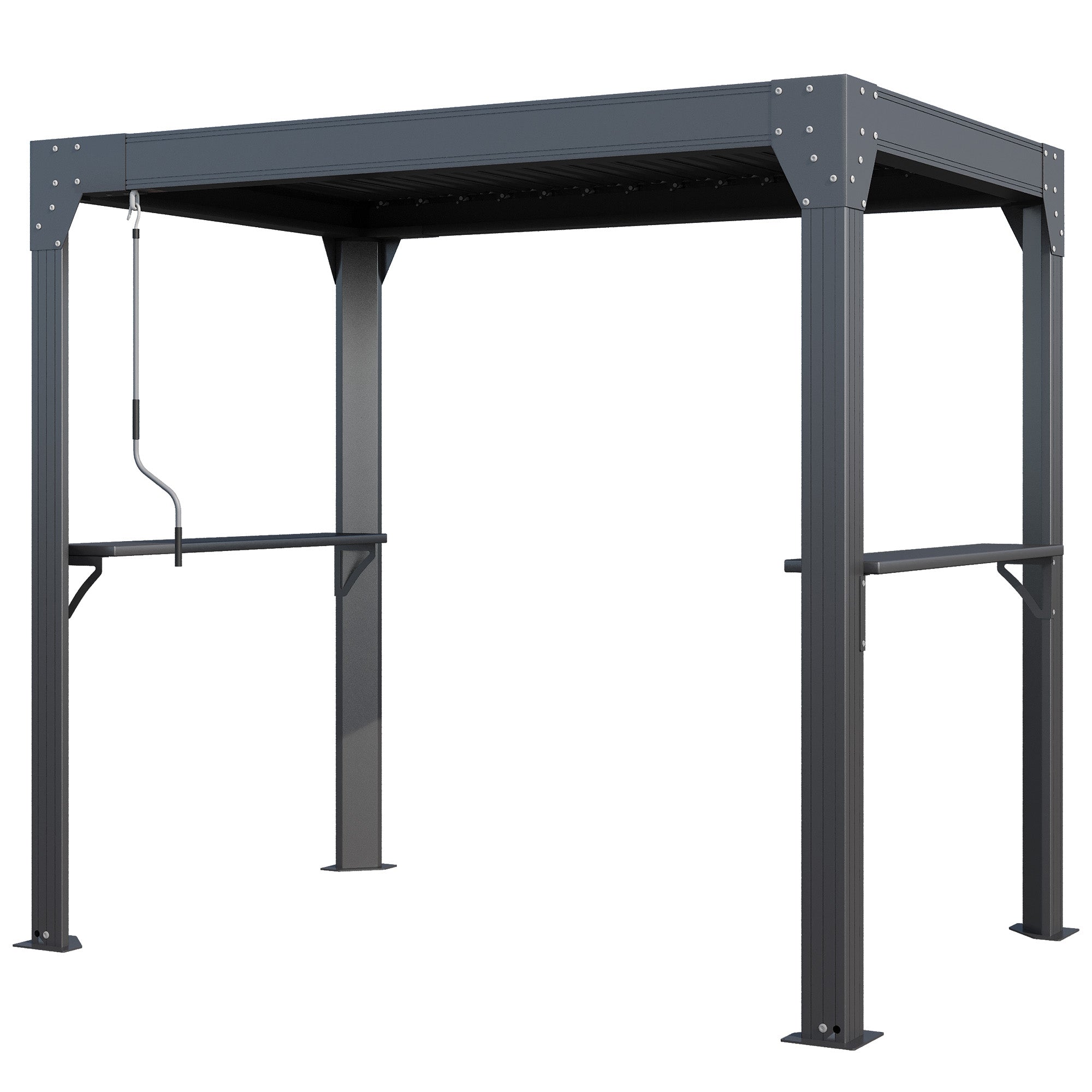 HOMREST 8' x 5' Louvered-Top Aluminum BBQ Grill Gazebo with Gutter & Side Shelves