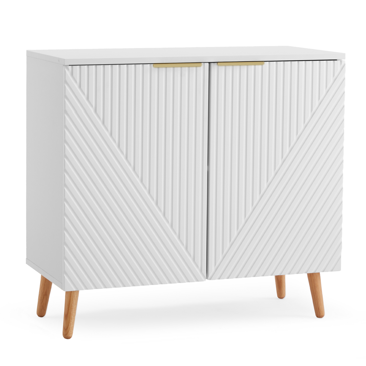 HOMREST Modern Fluted Buffet Cabinet with Storage, Wood Accent Sideboard, White