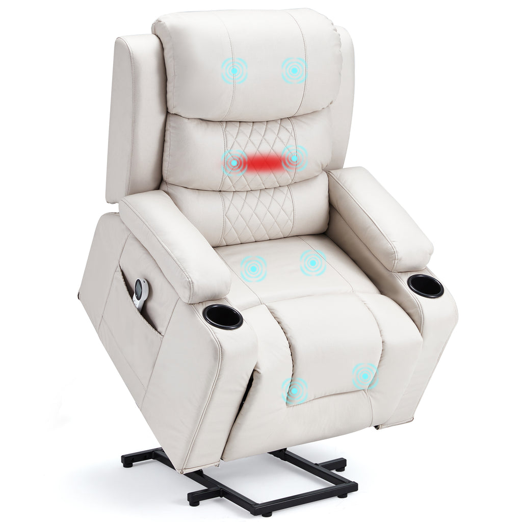 Homrest Power Lift Assist Chair Recliner for Elderly with Heat & Massage, Cup Holders & Pockets, Beige