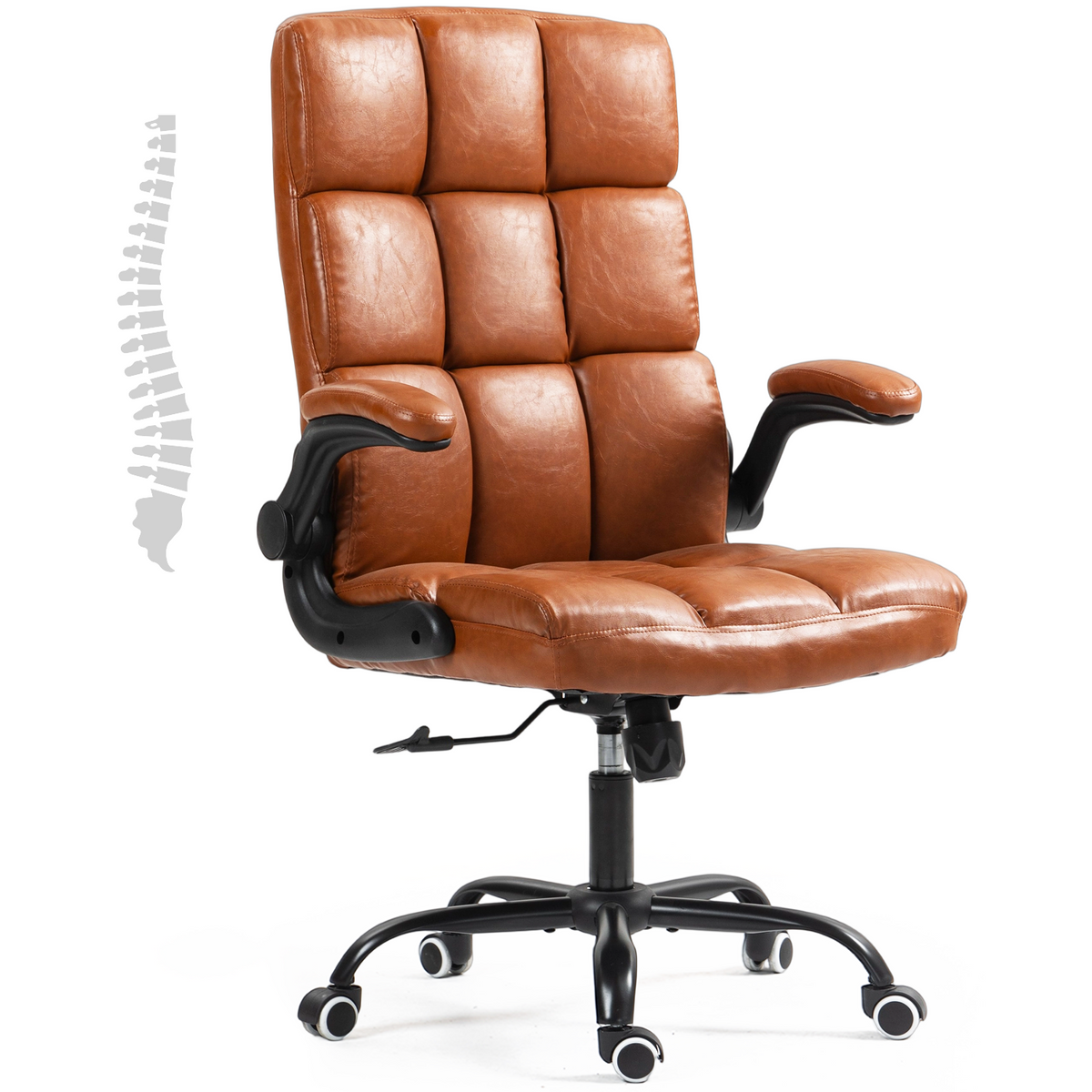 HOMREST Executive Office Chair, PU Leather Ergonomic Comfy Desk Chair, Brown