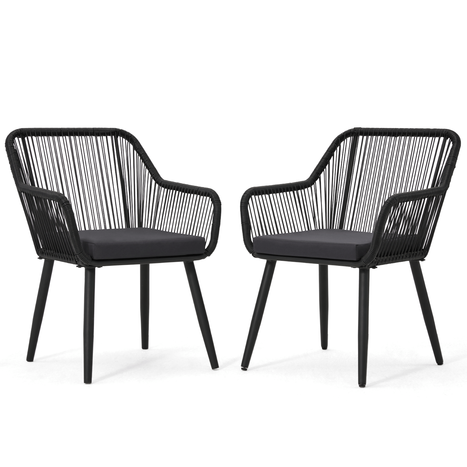 HOMREST Patio Wicker Dining Chairs Set of 2, Rattan Chairs w/ Cushions & Armrests, Black
