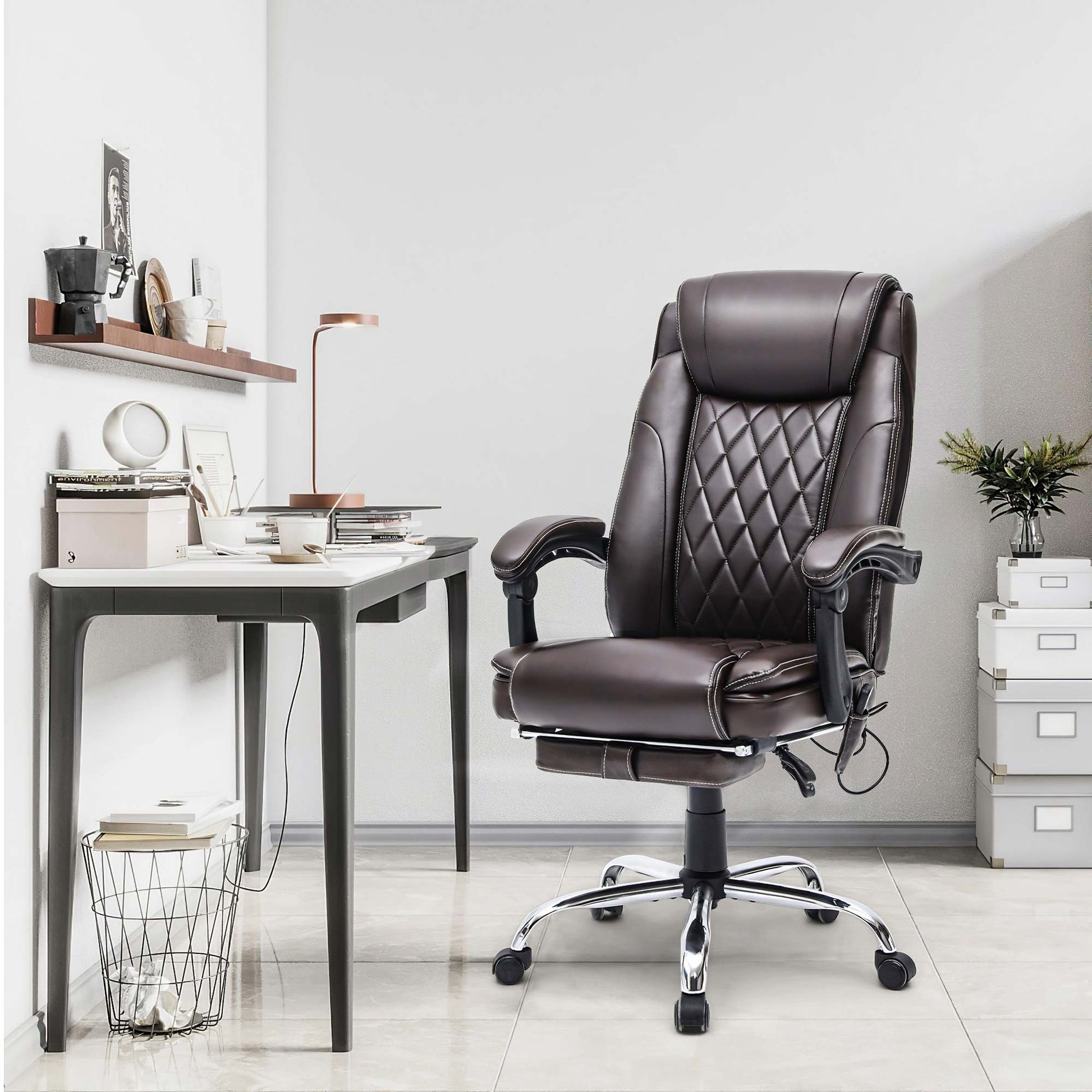 Ergonomic Executive PU Leather Adjustable Height Massage and Heated Office Chair, Brown | Homrest furniture