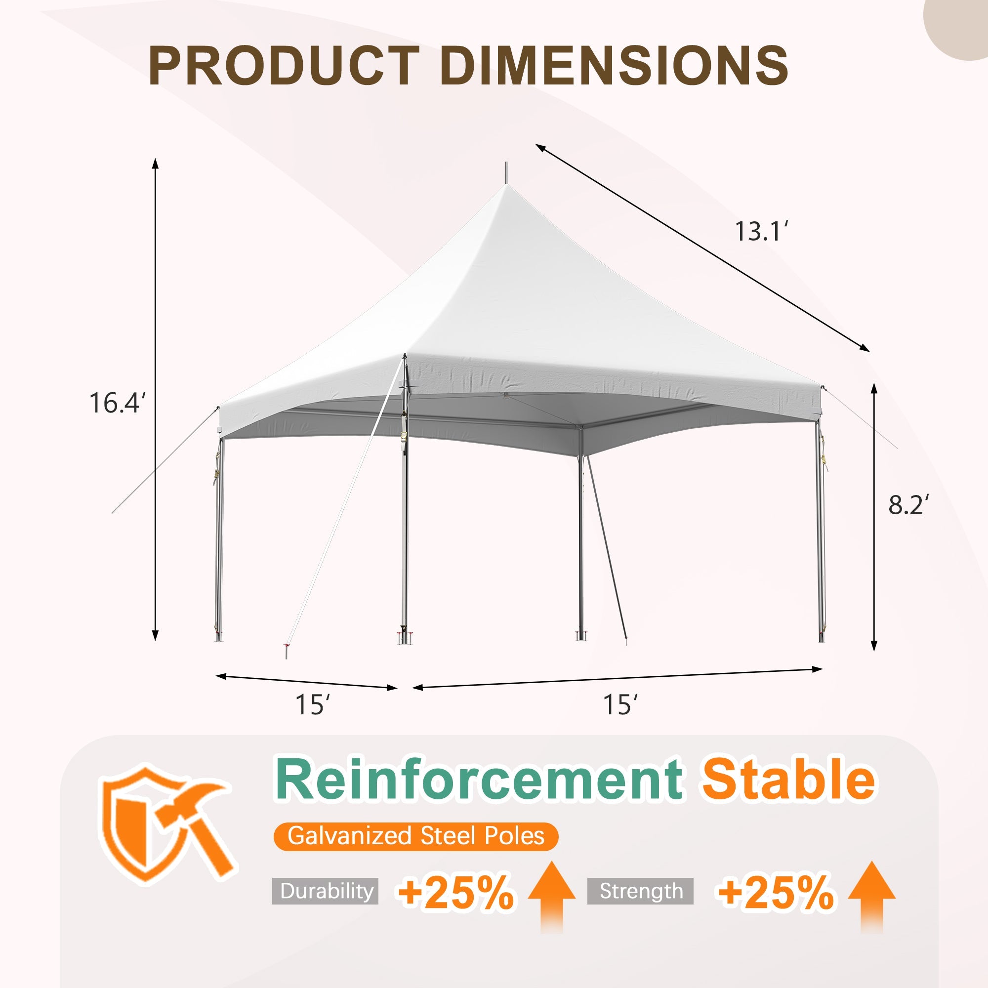 HOMREST 15x15 Ft Heavy Duty Tent Outdoor Wedding Tent Waterproof Patio Event Tents For Parties Holiday BBQ Events White
