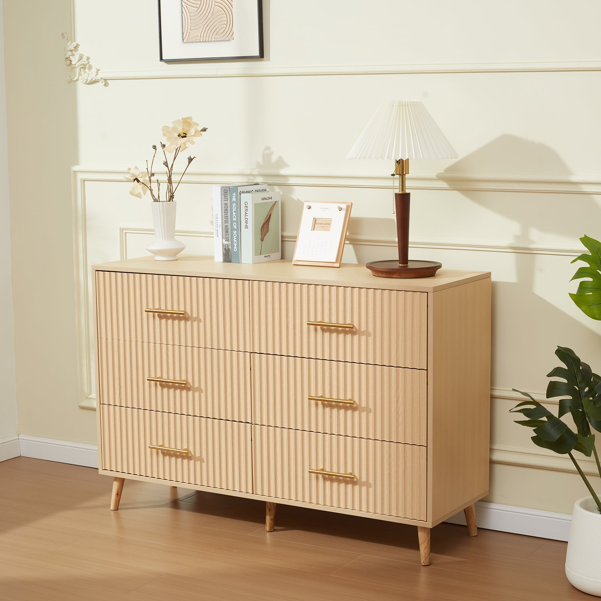 HOMREST 6 Drawer Dresser Modern Dresser Chest of Drawers with Fluted Panel
