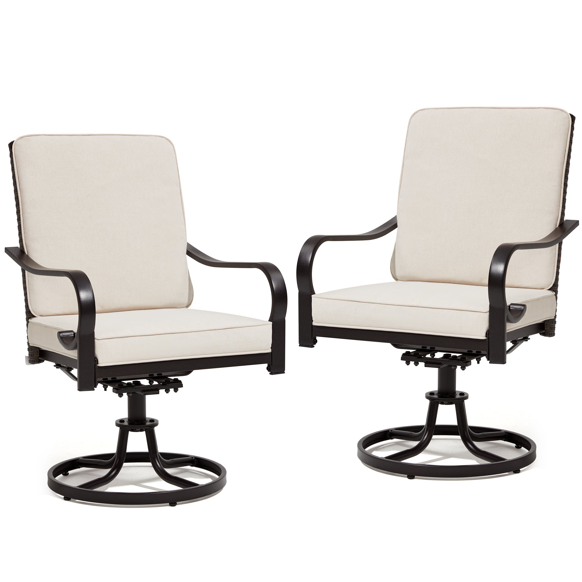 HOMREST Patio Swivel Chairs Set of 2 with Full Rattan Backrest, Beige