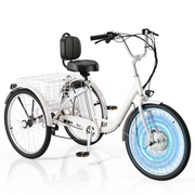 HOMREST Electric Trike for Adults,Peak 500W Brushless Motor, E-Trike with 24" x 2" Tires, Removable Battery, Charger,Step-Thru 3-Wheel Electric Bicycle, Up to 55 Miles Range, 15.5MPH+ Speed, White