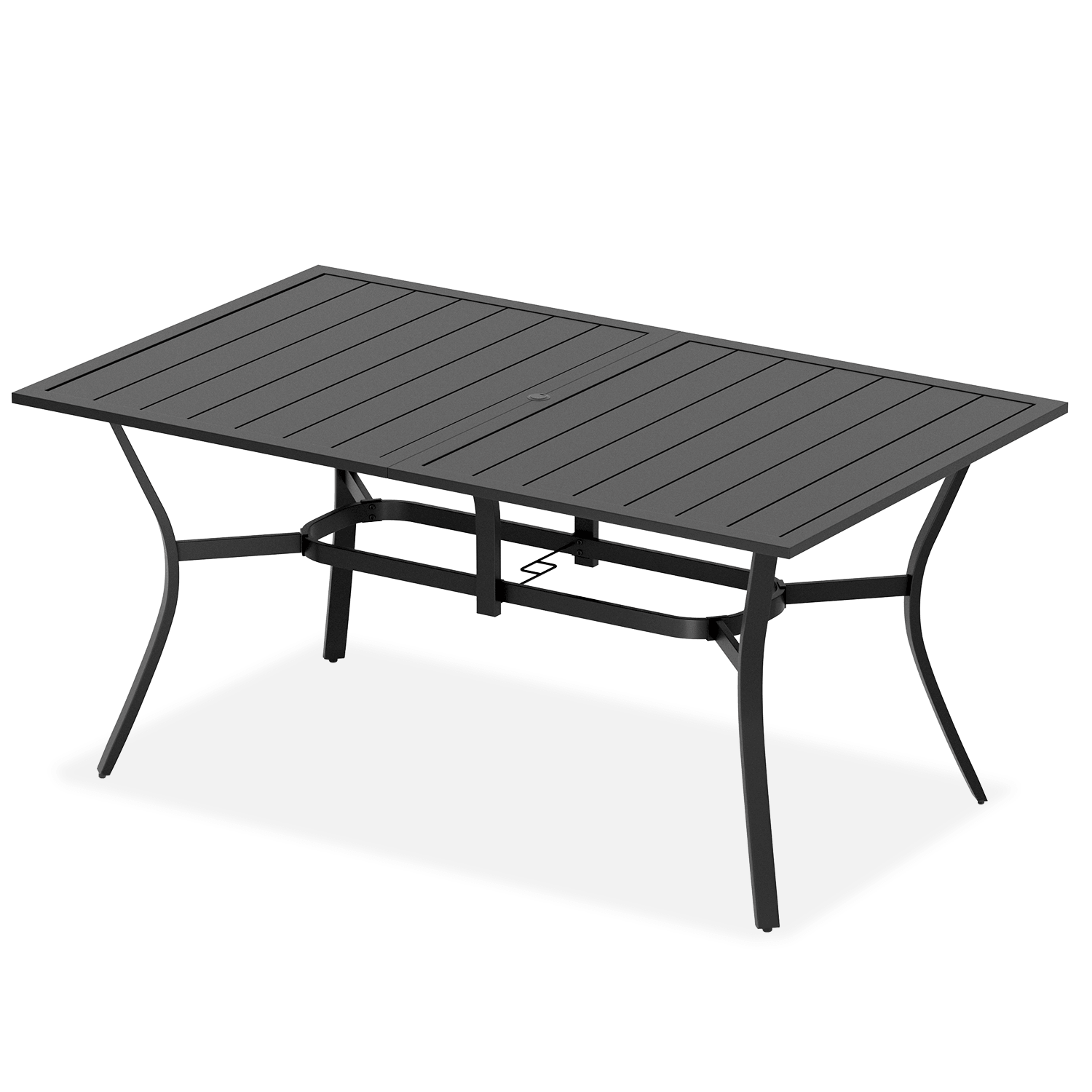 HOMREST 63"x38" Outdoor Dining Table for 6, E-Coated Metal w/ Umbrella Hole
