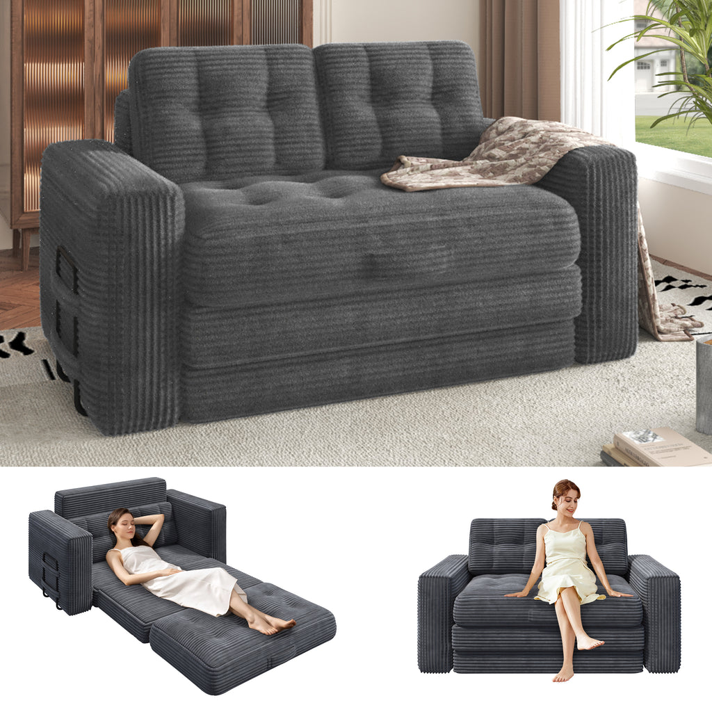 HOMREST No Assembly Needed Convertible Sofa Bed, 2 in 1 Boneless Couch Bed with 2 Pillows, Gray