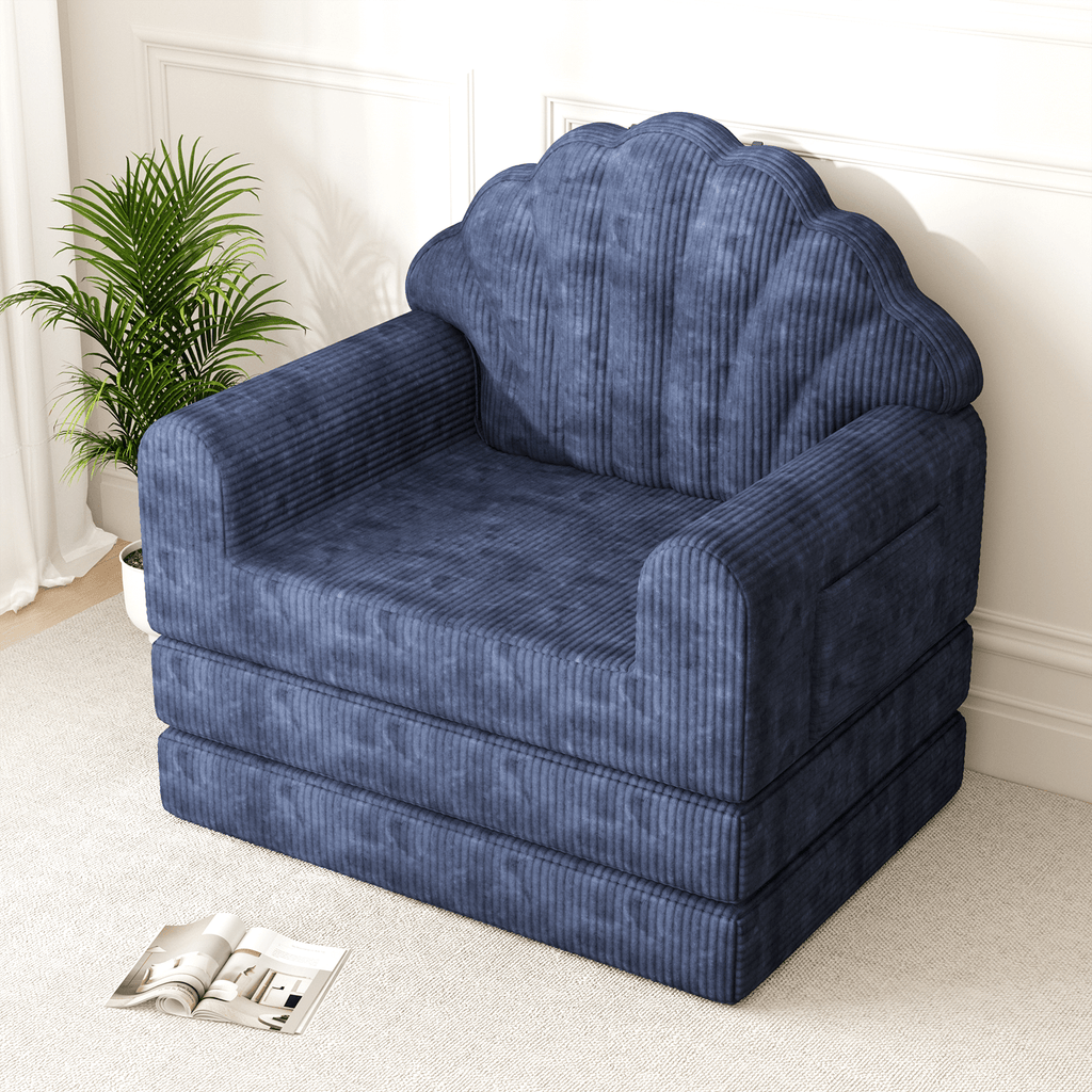 HOMREST 2-in-1 Folding Sofa Bed with Back Support, 75" D x 34" W Convertible Futon Sleeper Chair for Living Room Bedroom Small Spaces, Navy Blue