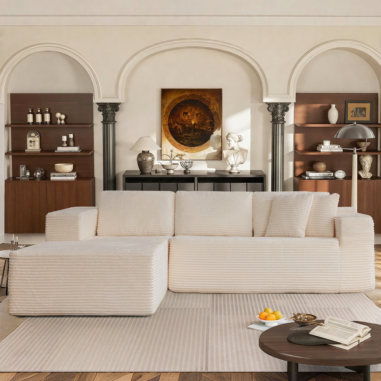 HOMREST 106 inch Cloud Sectional Couch with Chaise Lounge for Living Room Bedroom Apartment, Corduroy Fabric, Beige