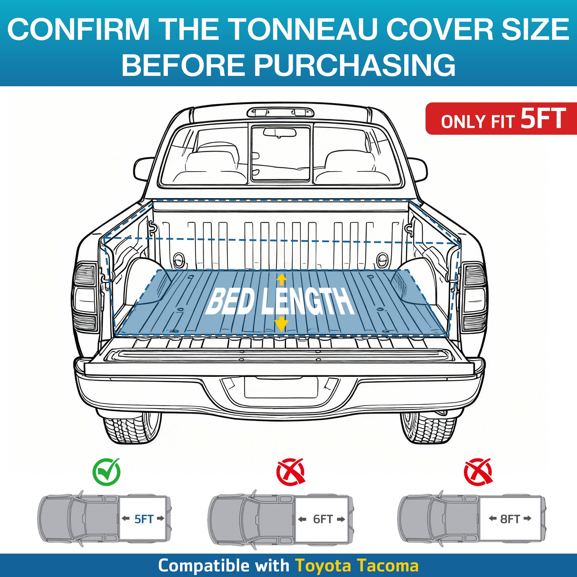 HOMREST Retractable Hard Truck Bed Tonneau Cover for 2016-2026 Toyota Tacoma 5 Ft(60'') with Double Key Lock & LED Light,Aluminum Matte Black