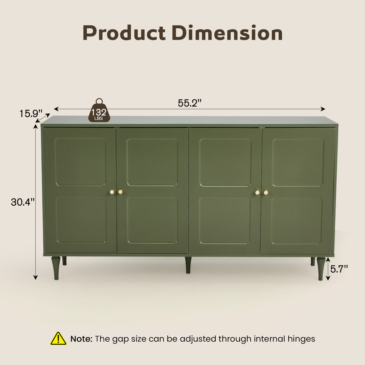 HOMREST Forest Green Storage Cabinet with 4 Doors and Adjustable Shelves, Green