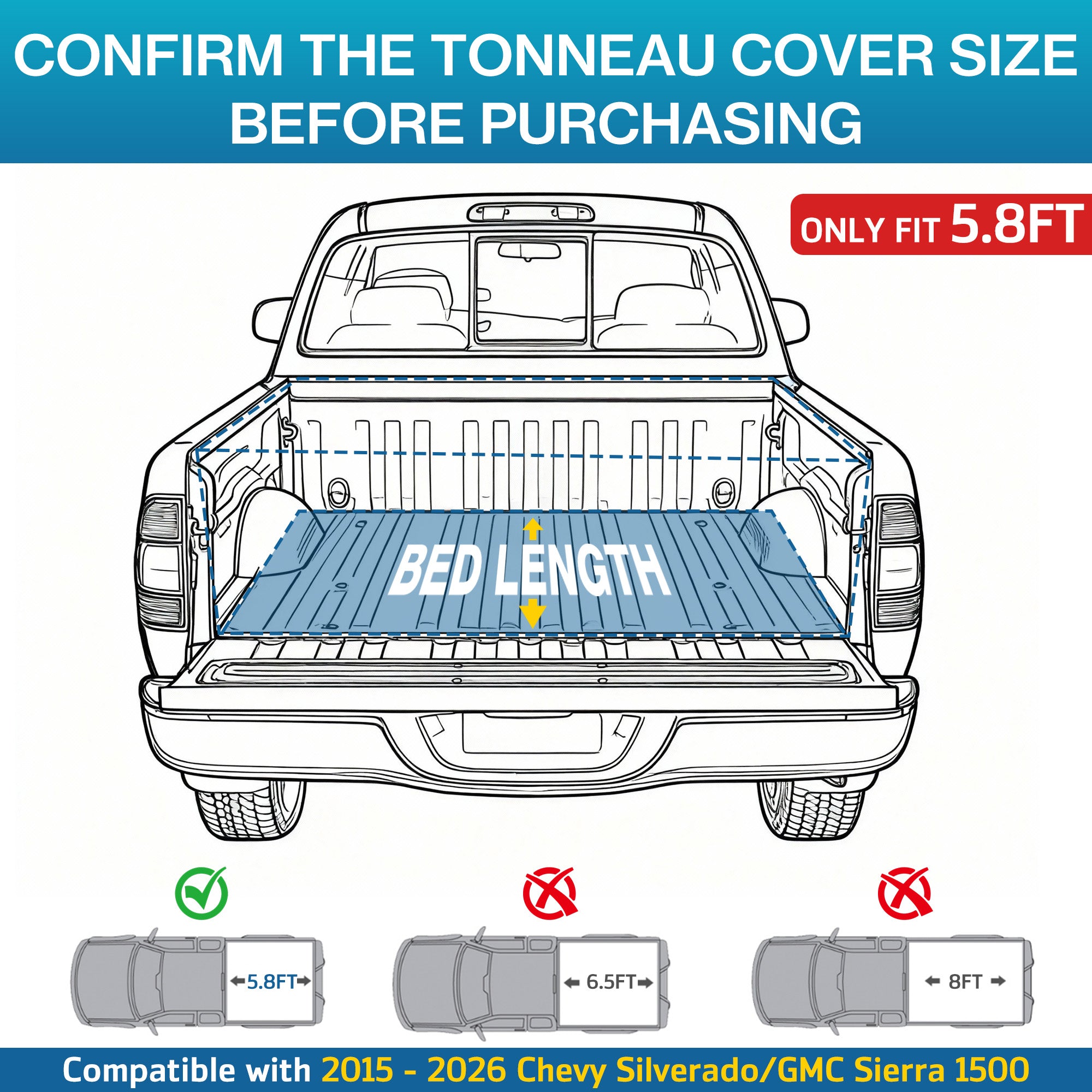 HOMREST Retractable Truck Bed Tonneau Cover for 2015-2026 Chevy Silverado/GMC Sierra 1500 (5'8" /69" Bed) Retractable Hard Truck Bed Cover with Key Lock & LED Light, Aluminum Matte Black