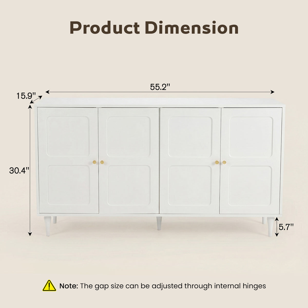 HOMREST Storage Cabinet with 4 Doors and Adjustable Shelves, Sideboard, White