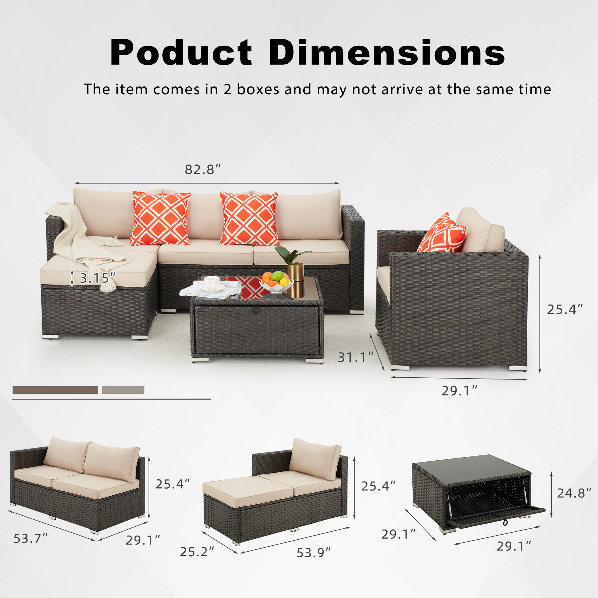Dimensions of Homrest 4 pieces rattan sofa set
