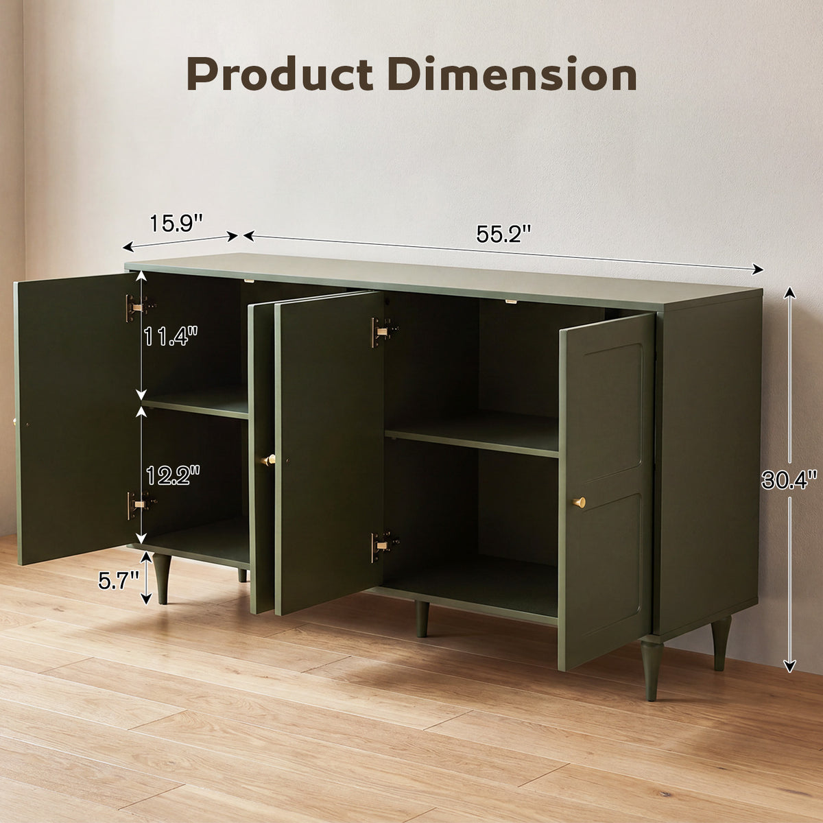 HOMREST Forest Green Storage Cabinet with 4 Doors and Adjustable Shelves, Green