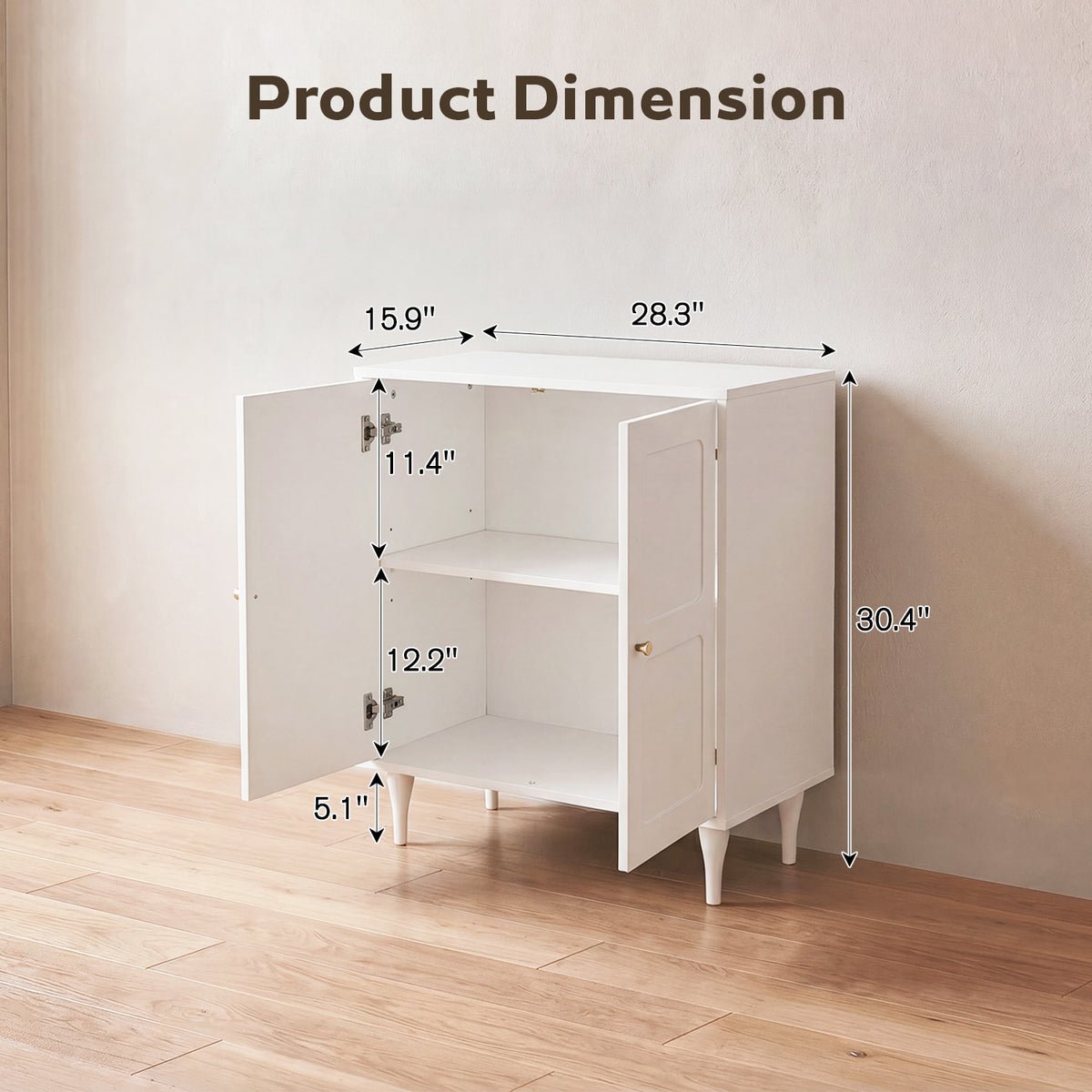 HOMREST Storage Cabinet with 2 Doors and Adjustable Shelves, Sideboard, White