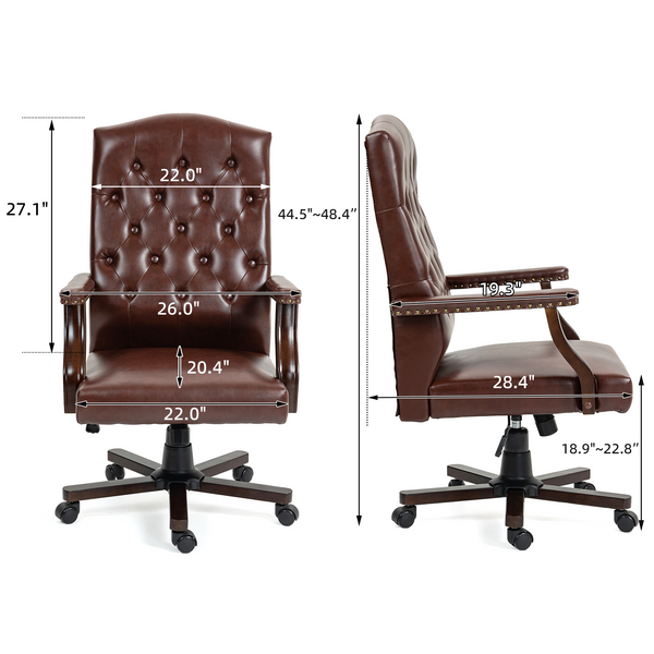 Homrest Executive Wingback Office Chair – Vintage Faux Leather, High-Back Swivel Design – Brown