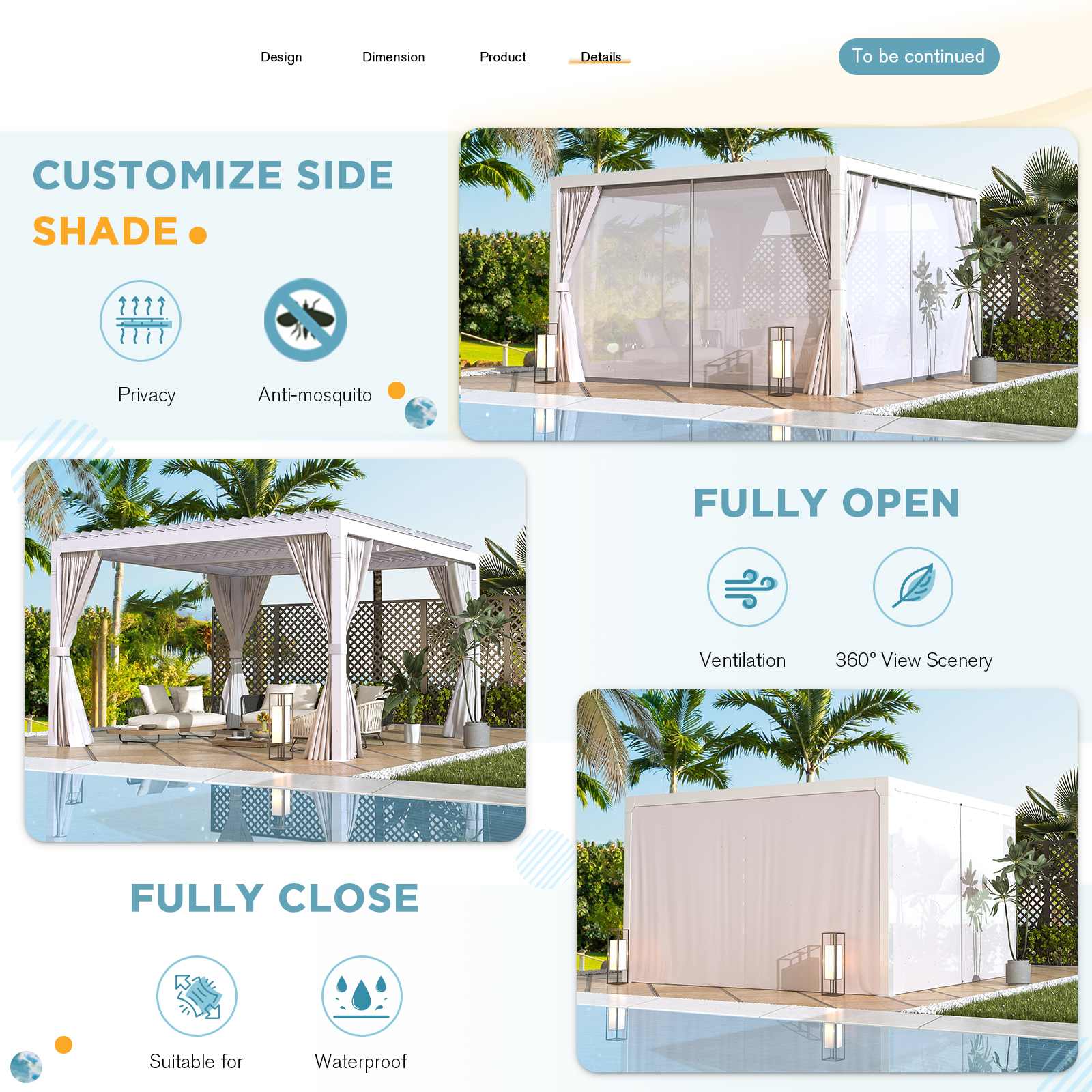 HOMREST Louvered Pergola 12x12 Outdoor Hard Top Pergola with Aluminum Frame and Adjustable Metal Rainproof Roof for Garden & Patio, Curtains and Netting Included, White