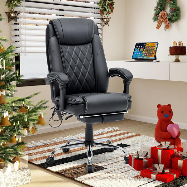 Ergonomic Executive PU Leather Adjustable Height Massage and Heated Office Chair Black
