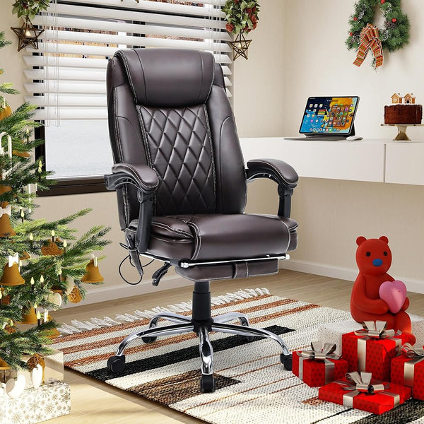 Ergonomic Executive PU Leather Adjustable Height Massage and Heated Office Chair Brown | Homrest Furniture