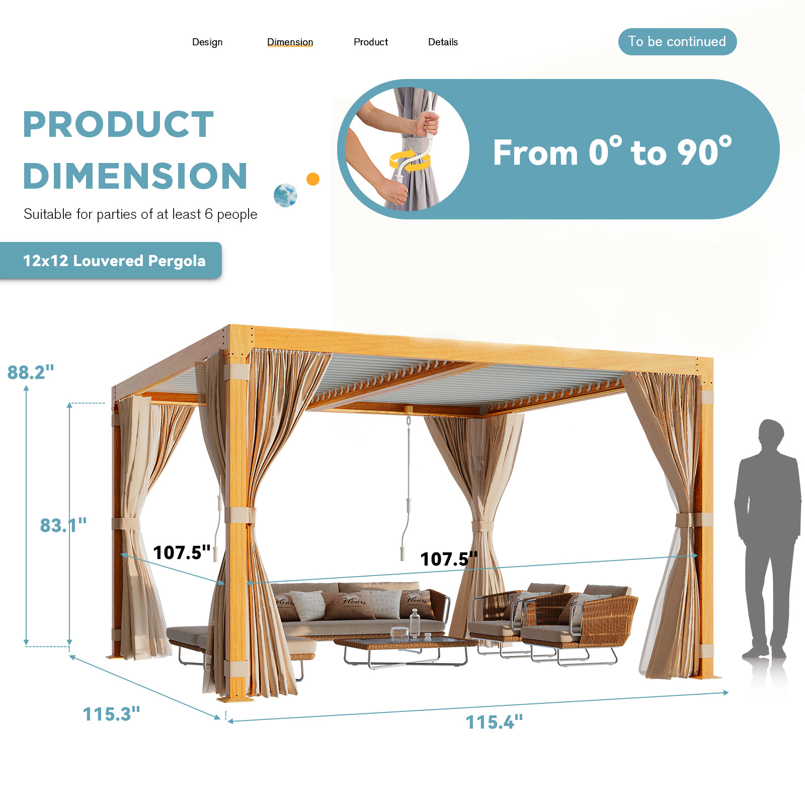 HOMREST Louvered Pergola 12x12 Outdoor Hard Top Pergola with Aluminum Frame and Adjustable Metal Rainproof Roof for Garden & Patio, Curtains and Netting Included, Wood Grain