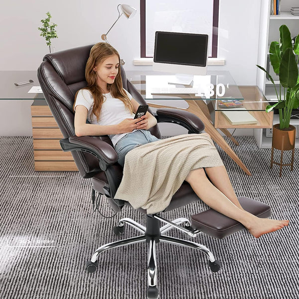 Executive Office Chair, Ergonomic Home Office Desk Chair Big and Tall with Heat and Massage, Brown