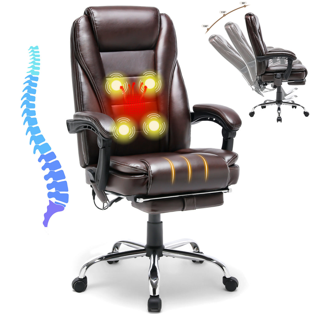 Executive Office Chair, Ergonomic Home Office Desk Chair Big and Tall with Heat and Massage, Brown