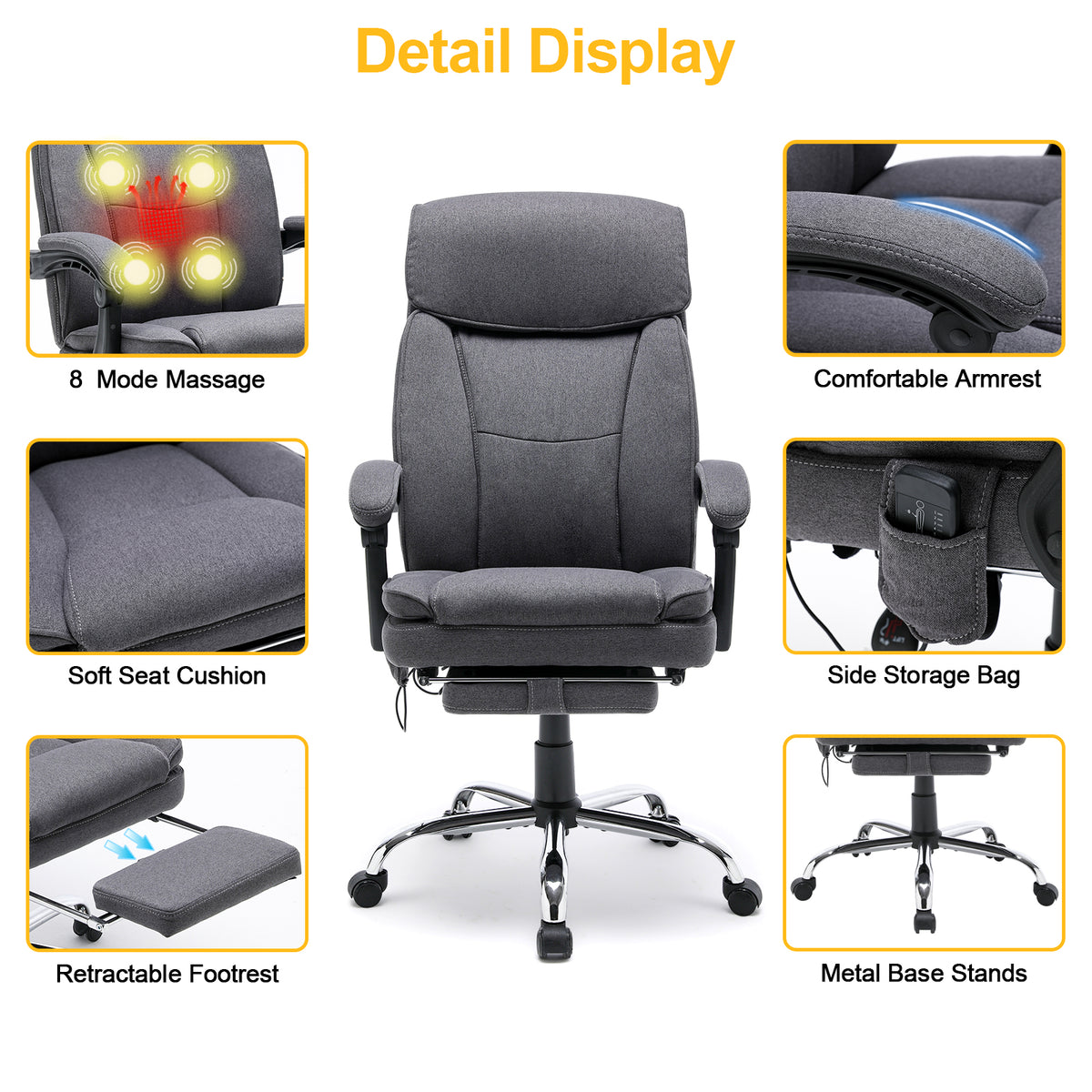 Ergonomic Breathable Fabric Reclining Massage Office Chair