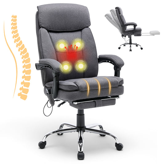 Ergonomic Reclining  Massage Office Chair with Breathable Fabric Dark Gray