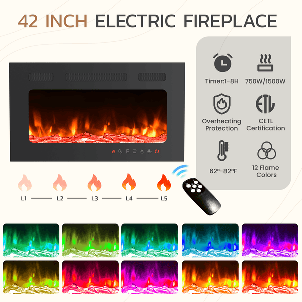HOMREST 97 Inch Fireplace TV Stand with 42