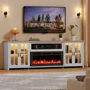 HOMREST 97 Inch Fireplace TV Stand with 42" Electric Fireplace, Fireplace Entertainment Center Media Console, Long TV Stand for Living Room, Television Stands for 100 Inch TV, White