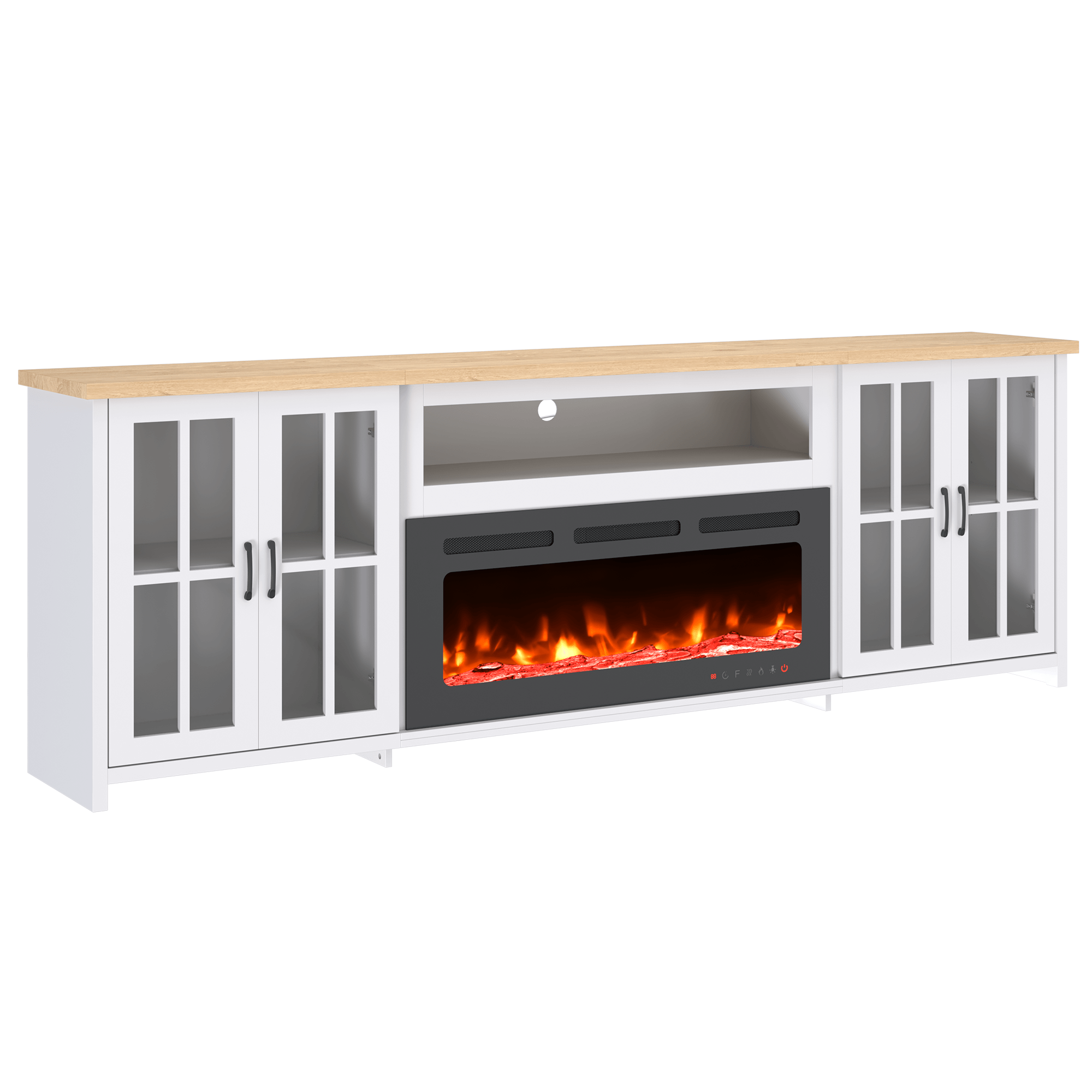 HOMREST 97 Inch Fireplace TV Stand with 42" Electric Fireplace, Fireplace Entertainment Center Media Console, Long TV Stand for Living Room, Television Stands for 100 Inch TV, White